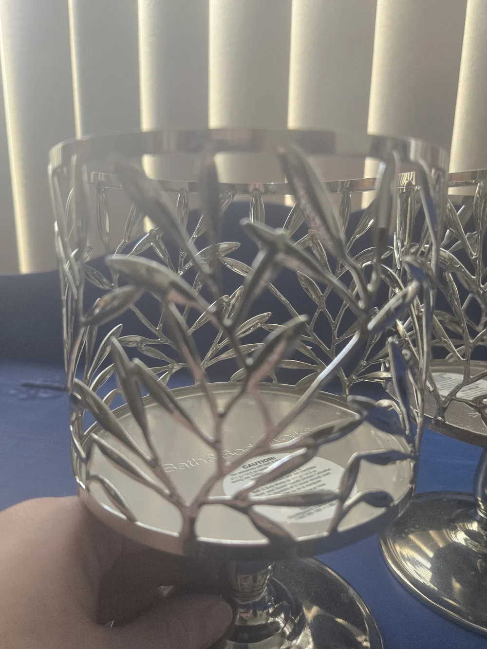Decorative Silver Leaf Candle Holders - Pair